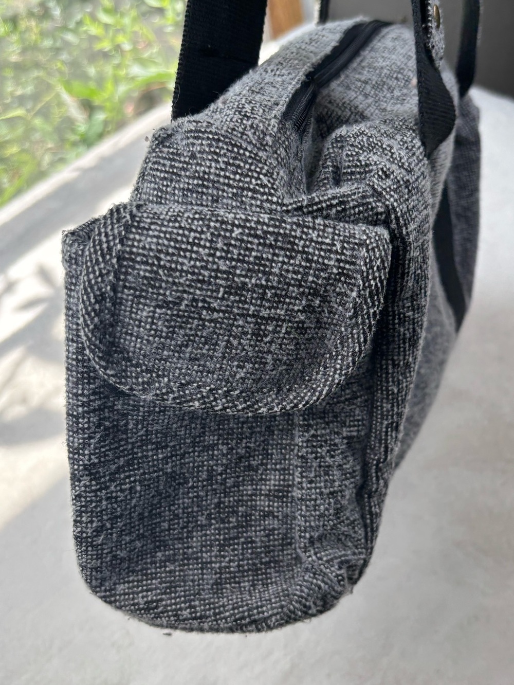 Kavu Gray Heather Shoulder Bag / Small Duffel Bag with Black Webbing - Picture 4 of 15